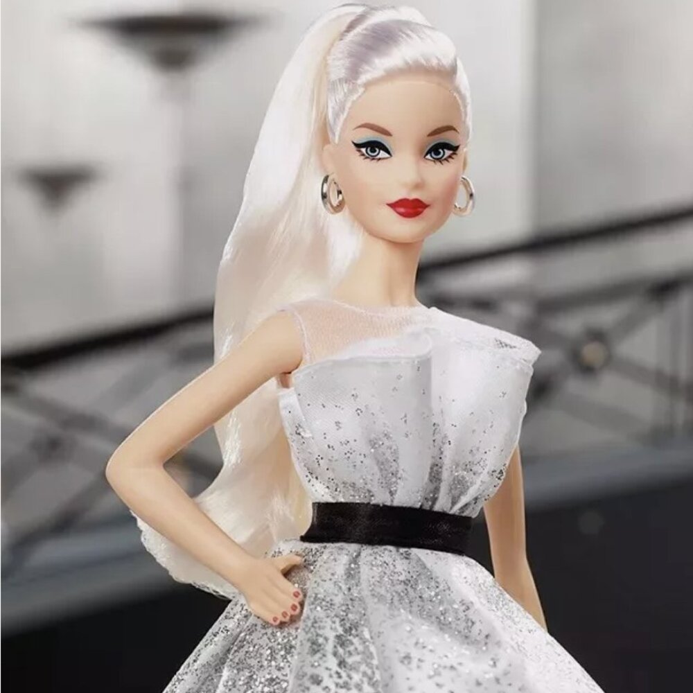 NEW Barbie Signature 60th Anniversary Doll White Silver Dress Gown Collectible - Picture 4 of 4